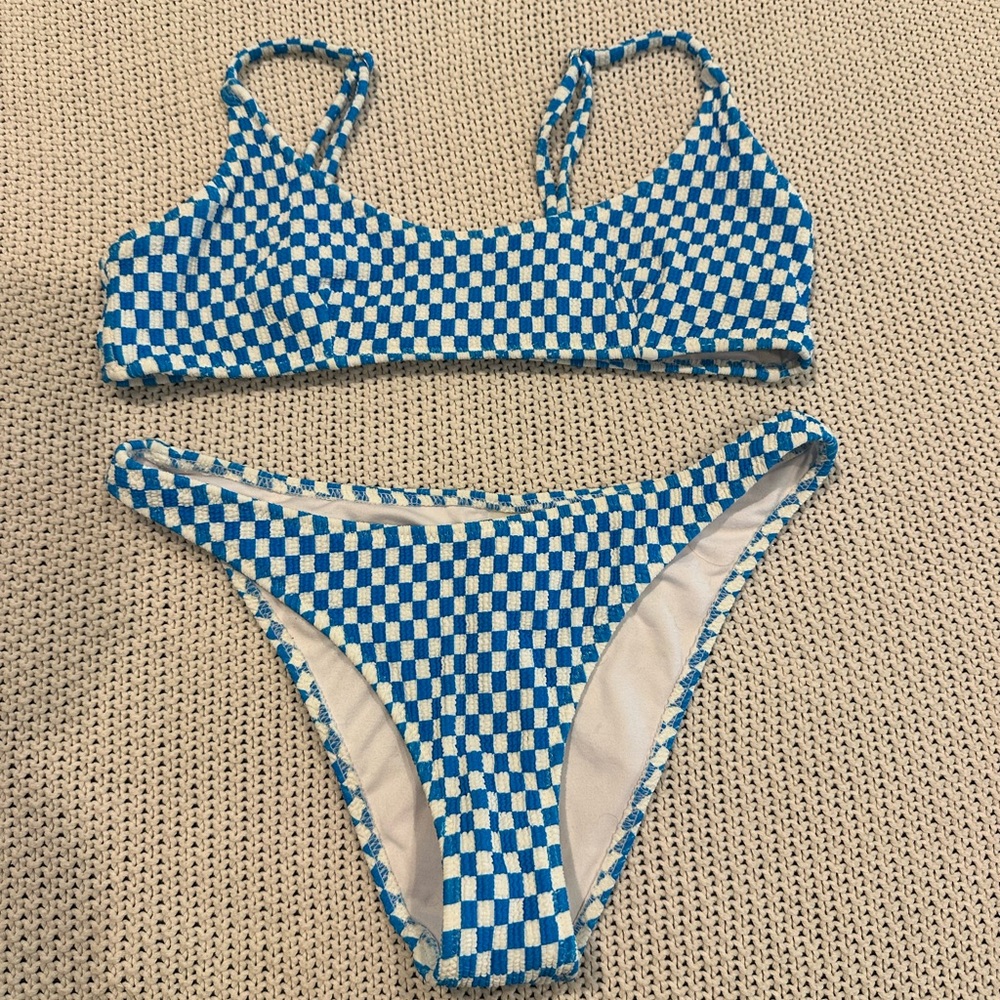 Blue and White Checkered Bikini Set